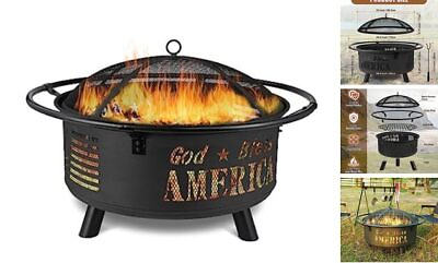 #ad Backyard Expressions GOD Bless America Metal Firepit 30 Inch Heavy Duty $203.11