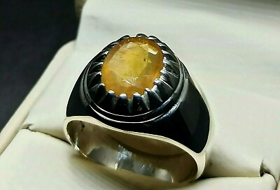 #ad Natural 4 Carat Yellow Sapphire Sterling Silver 925 Handmade Pukhraj Mens Ring $130.00