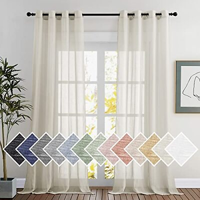 #ad Linen Sheer Curtains 120 inches Long Privacy Chic Semi W52 x L120 Natural $31.57