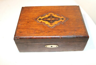 #ad antique 19th century handmade inlaid marquetry veneer wood wooden jewelry box $152.99