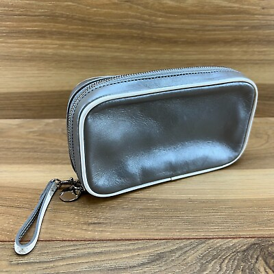 #ad Coach Jewelry Zip Pouch Travel Silver Leather Zip Around $29.88