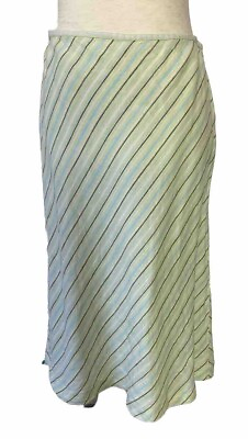 #ad Ann Taylor Loft Green 100% Linen Skirt Size 8 Below Knee Diagonal Stripe Y2K $14.98
