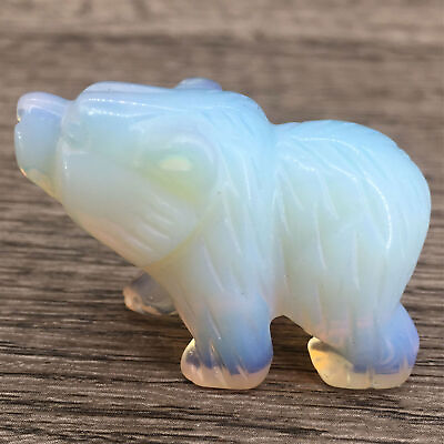 #ad 1.5quot; 2pcs Carved Opal Stone Polar Bear Statue Natural Stone Quartz Crystal $27.55