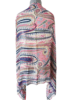 #ad Pollini fashion scarf shawl 70 x 33 red white blue floral paisley fringe $8.99