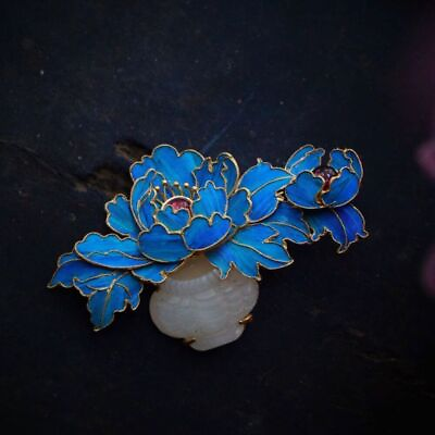 #ad Chinese Retro Charm Cloisonne Enamel Porcelain Craft Peony Flower Brooch $16.99