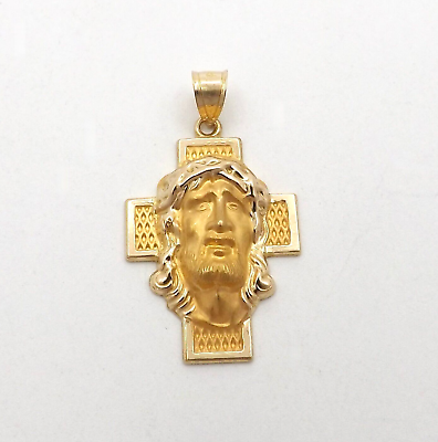 #ad 14k Gold Jesus Crown of Thorns Cross Charm Pendant 3d New 2gr $284.05