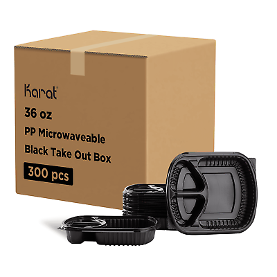 #ad Karat 36oz PP Plastic Microwaveable Black Take Out Box 3 compartments 300 pcs $68.25