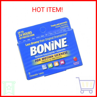#ad Bonine for Motion Sickness Chewable Tablets Raspberry Flavored 8 Each $6.20