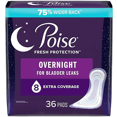 #ad Poise Incontinence Pads for Women 8 Drop Overnight Absorbency Extra Coverage $21.11