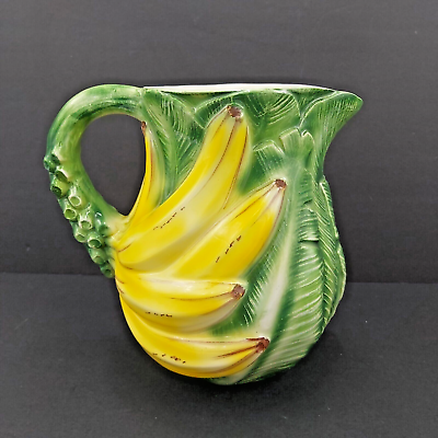 #ad Ancora Juice Pitcher Bananas Made in Italy Handpainted Majolica 8quot; Vintage 64 oz $39.99