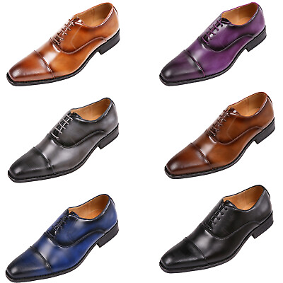 #ad Amali Mens Classic Lace Up Oxfords Embossed Cap Toe Formal Dress and Work Shoes $69.99