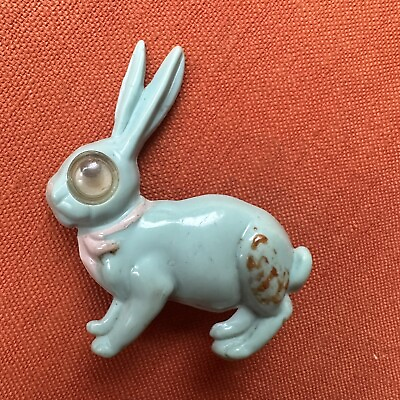 #ad Vintage 1940s googly blue celluloid plastic Easter Bunny pin brooch $45.00