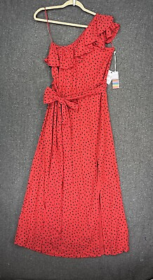 #ad Billabong Sincerely Jules Maxi Dress Women’s L Red Polka Dot Ruffle One Shoulder $49.99