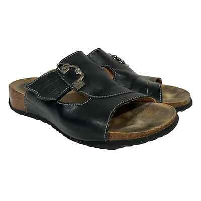 #ad Think Womens Mizzi Face Black Leather Cork Slide Sandals EU 39 US 8 $49.49