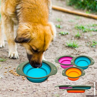 #ad Dog Cat COLLAPSIBLE BOWL Pet Folding Silicone Portable Feeder Food Water Travel GBP 2.99
