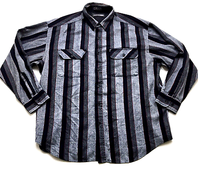 #ad CRESCENT BAY Striped Acrylic FLANNEL Long Sleeve Shirt Black Gray Red Men Sz XL $16.95