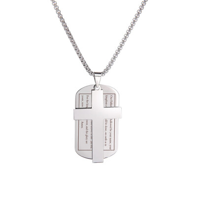 #ad Cross Dog Tags Necklace Bible Verse Cross Tag Pendant Military Tag Jewelry Gift $8.08