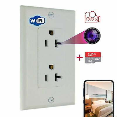 #ad 1080P HD Full Wifi IP AC Wall Outlet Home Nanny Camera Socket Can Supply Power $131.29