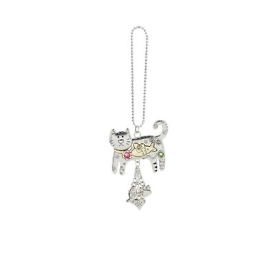 #ad Ganz Silver and Gold Cat with Fish Car Charm 7.5 Inch with Silver Chain $16.67