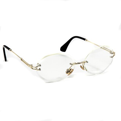 #ad Men#x27;s Vintage Round Cut Clear Lens Gold Frame Retro Style Hip Hop Eye Glasses $15.99