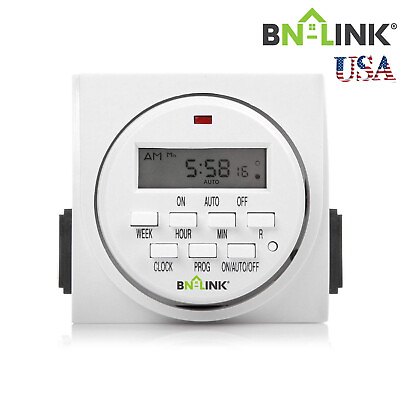 #ad BN LINK 7Day Heavy Duty Digital LCD Programmable Timer Dual Outlet Plug In Clock $12.99