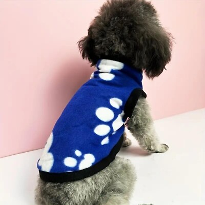 #ad Blue Cute Paw Graphic Dog Coat Winter Warm Pet Soft Clothes Small Dogs Cats New $15.98