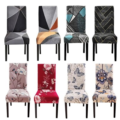 #ad 1 2 4 6pcs Print Dining Chair Covers Stretch Chair Protector Seat Slipcover Home $42.97