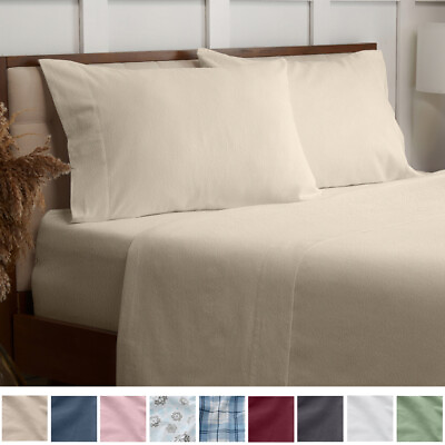 #ad Mellanni 100% Cotton Flannel Sheet Set w Deep Pockets Breathable amp; Warm 160GSM $19.98