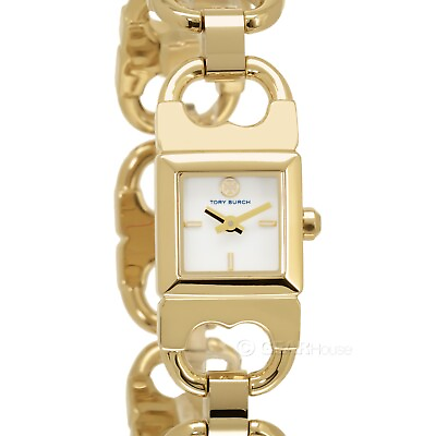 #ad TORY BURCH Gemini Womens Gold Watch White Square Dial Sculpted Open Link Band $133.94