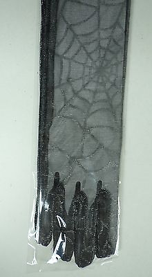 #ad Halloween Costume Gloves Black Long Spider Web Witch Vampire Closed Finger NIP $14.40