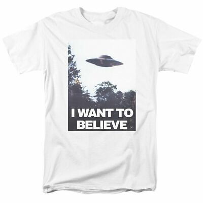 #ad The X Files Believe Poster T Shirt Mens Licensed TV Show Alien UFO Retro White $16.79