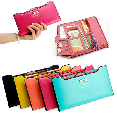 #ad Women Cute Bow Long Leather Thin Wallet Purse Multi ID Credit Card Holder Gift $8.79