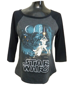 #ad Star Wars Women#x27;s Black amp; Gray Logo 3 4 Sleeve Shirt Jrs Medium runs Small $10.50