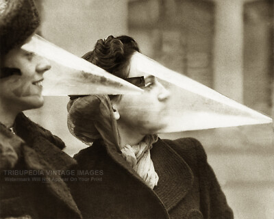 #ad Vintage 1939 Photo Women Wearing “Blizzard Cone” Snowstorm Face Masks Bizarre $11.95