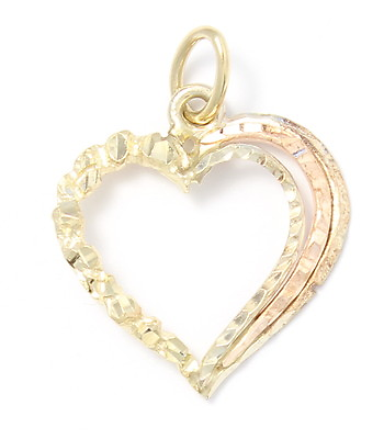 #ad 14k Yellow Gold Diamond Cut Nugget Style Heart Charm Necklace Pendant $107.99