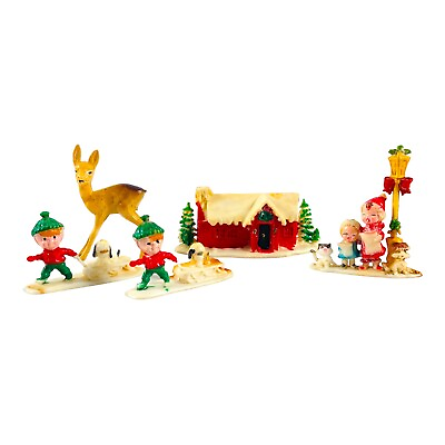 Christmas Craft Plastic Cake Toppers 5pc Hong Kong Carolers House Deer Dog Sled $13.45