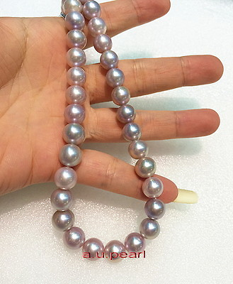#ad AAAAA 18quot;9 10MM NATURAL round real south sea pink lavender pearl necklace 14K $390.00