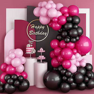 #ad Black Hot Pink Balloon Garland Arch Kit97Pcs Rose Red Black and Pink Latex Ball $20.41