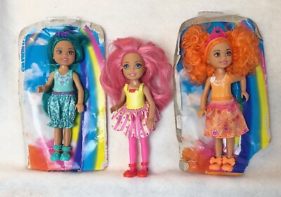 #ad Mattel Barbie Dreamtopia Rainbow Cove Sprite Doll Lot Pink Orange Blue Chelsea $18.99