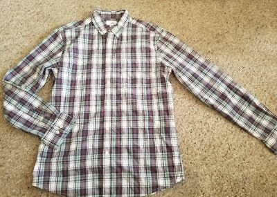 #ad NEW Blue and Gray Plaid SONOMA Long Sleeved Button Front Shirt Mens MEDIUM $9.88