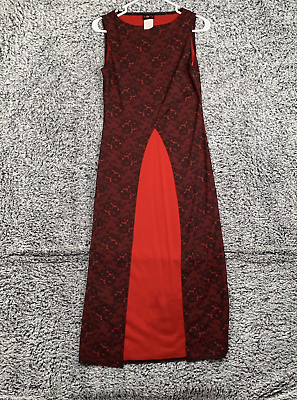 #ad VTG Sassy Shirt Dress Womens Medium Red Black Slit Open Lace Made In USA $40.72
