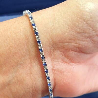 #ad Top Quality 2.50 Ct Round Blue Sapphire amp; Diamond Tennis Bracelet In White Gold GBP 999.00