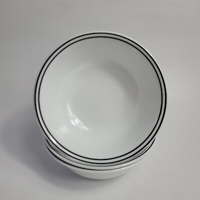 #ad THREE Corelle City Line Cereal Bowls White with Double Black Rings Global Stripe $12.95