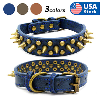 USA Retro Studded Spiked Rivet Large Dog Pet Leather Collar Pit Bull S XL $8.98