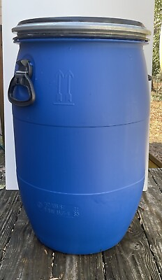 #ad 15 Gallon Food Grade Barrel Drum with Removable Lid Lever Lock ring Snap Handle $39.99