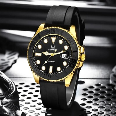 #ad SHAARMS Men#x27;s Date Automatic Silicone Strap Luxury Divers Watch Free Shipping $19.89