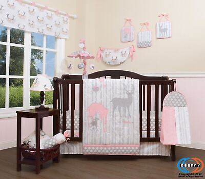#ad #ad 12PCS Bumperless Girl Deer Family Baby Nursery Crib Bedding Sets $50.00