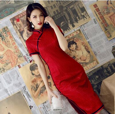 #ad New Luxurious China Red Chinese Short Lace Dress Cheongsam Qipao lcdress84 GBP 22.99