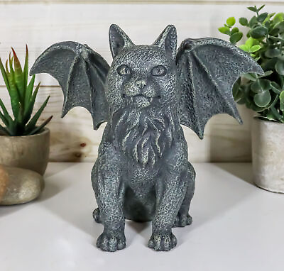 #ad Gothic Guardian Winged Feline Cat Vampire Gargoyle Desktop Paperweight Figurine $27.99