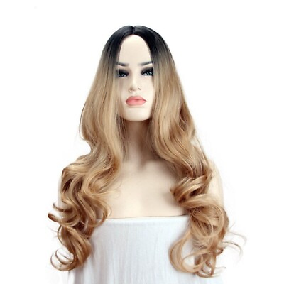 #ad Long Wavy Hair Full Wigs Ombre Blonde Fanshion Synthetic Daliy Women Party Use $11.69